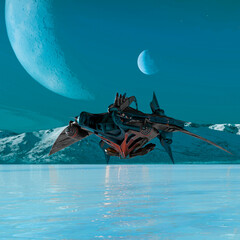 alien space ship is landed on ice cool picture