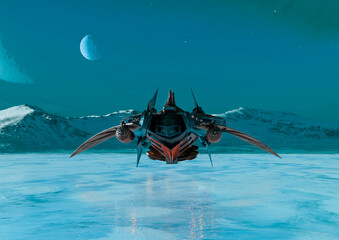 alien space ship is landed on ice