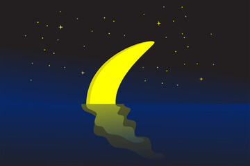 illustration of a crescent moon in the sea