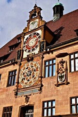 HEILBRONN, GERMANY: The Town Hall with Astronomical Clock. The Rathaus (Town Hall) is located in the center of the historic center of Heilbronn. Its main building is rebuilt after WWII. 