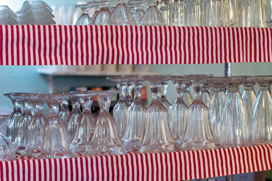 Shelves Of Old Fashioned Ice Cream Dishes At An Ice Cream Parlor