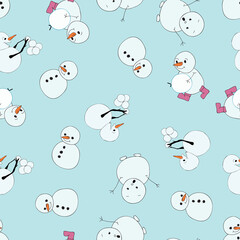 playful snowmen seamless vector repeat pattern design on orange background