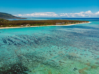 Le morne lagoon in Mauritius. Beach and transparent ocean. Aerial view
