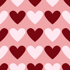 Vector seamless pattern with white and red hearts on a pink background.  Cute texture for Valentine's Day, wedding, romantic date.  Excellent print for women's blouses, bed linen, children's clothing.