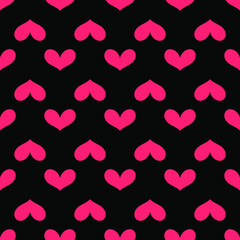 Vector seamless pattern with pink hearts on a black background.  Cute texture for Valentine's Day, wedding, romantic date.  Excellent print for women's blouses, bed linen, children's clothing.