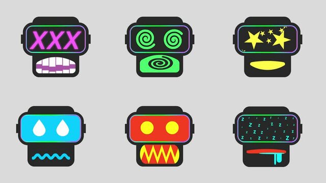 vr emoji headset emoticon animated set sleep happy sad angry dizziness