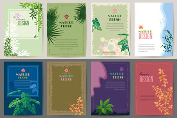 Design covers based on nature with elements like leaves, flowers, and plants.