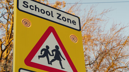 Large school crossing sign with warning lights