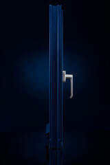 Blue aluminium profile window on reflective glass 
