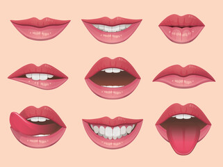 Obraz premium Lips set vector illustration.