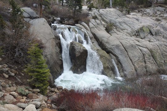 Beautiful waterfall seen off the Sonora Pass, California State Route 108, Sierra Nevada Mountains.