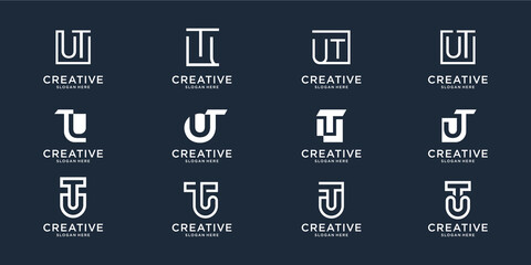 Set of abstract initial letter u and letter t combination logo template. icons for business flat,line,inspiration, elegant, simple. Premium Vector