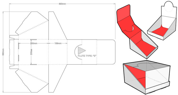 Counter display stand and Die-cut Pattern. The .eps file is full scale and fully functional. Prepared for real cardboard production.