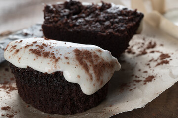 A moist chocolate, stout beer cake topped with rich, cream cheese icing.  Comfort food.  