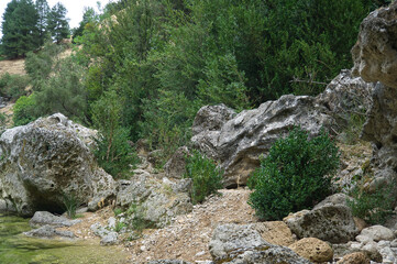 view of the source of the river Borosa located in the Natural Park of the Sierras de Cazorla, Segura and las Villas, Andalucia, Spain.