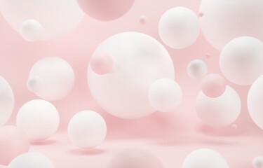Abstract colorful balls. Candies fly in zero gravity. Chaotic scatter confetti spheres. Pink Festive party illustration. 3d Chewing gum bubbles. Dynamic bouncing balls and copy space for text