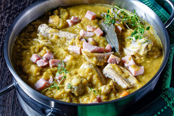 green pea soup with pork ribs and ham