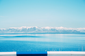 Fototapeta na wymiar Lake Sevan Winter Armenia. Armenia Gegharkunik Sevan
