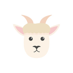 Cute goat head. Cartoon farm animal. Vector illlustration isolated on white