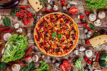 fresh pizza on the boards