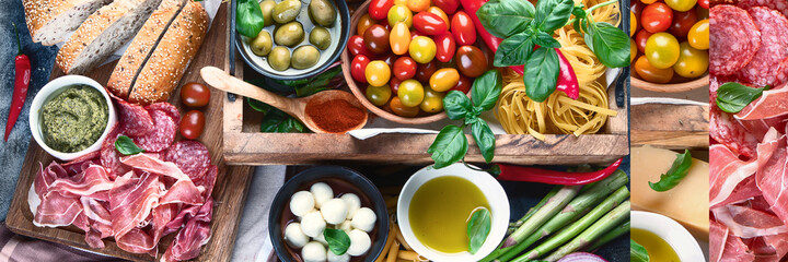 Collage of traditional italian food. Mediterranean cuisine.