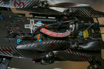 Fototapeta premium Drone design prototype and build showing different electronic modules.
