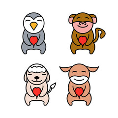 Animal set with heart concept, for valentine day. creative design vector template