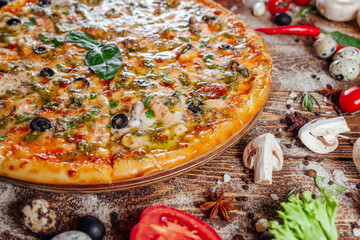 fresh pizza on the boards