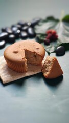 a chiffon cake with a natural background in the studio