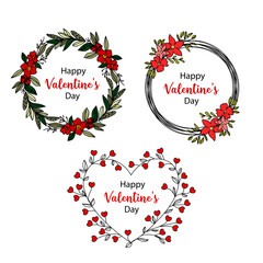 Continuous one line drawing wreath heart-shape. Happy Valentines day concept. Set wreaths. Vector set illustration perfect for greeting cards, party invitations, posters, stickers, clothing.