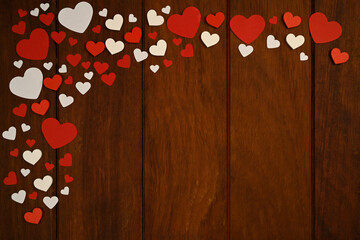 Valentine's Day background. background for writing with hearts. Valentine's Day concept. Flat view, top view, copy space