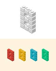 8 vector number with colourful plastic toy brick, isolated isometric 3d childish block font. Perfect for kids labels, birthday and kindergarten posters, school style, children magazines etc.