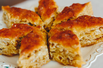 Traditional delicious Armenian baklava(pakhlava). Traditional Armenian dessert baklava. Sweet Armenian pastry bakllava(pakhlava).