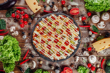 fresh pizza on the boards