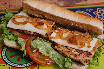 
Colombian fast food. mixed meat sandwich, with fresh vegetables