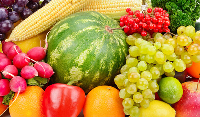 Bright background from the fruits and vegetables.