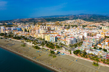 Fototapeta na wymiar Top view of the beaches and hotels of Torre del Mar on Mediterranean coast. Spain