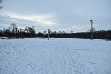 Hight eletric voltage in winter, winter landscape