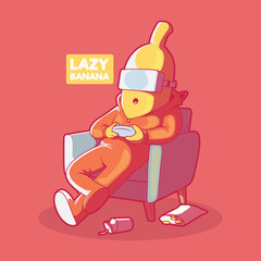 Lazy Banana Vector illustration. Gaming, Quarantine, lifestyle design concept.