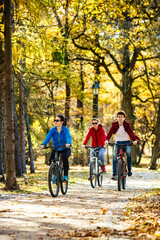 Healthy lifestyle - people riding bicycles in city park

