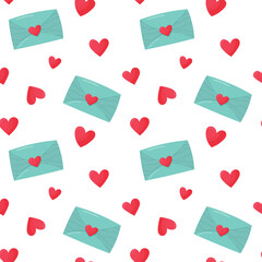 Valentines day seamless pattern with hearts and love letters. Vector illustration.