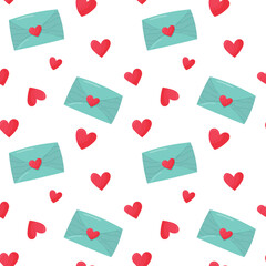 Valentines day seamless pattern with hearts and love letters. Vector illustration.