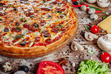 fresh pizza on the boards