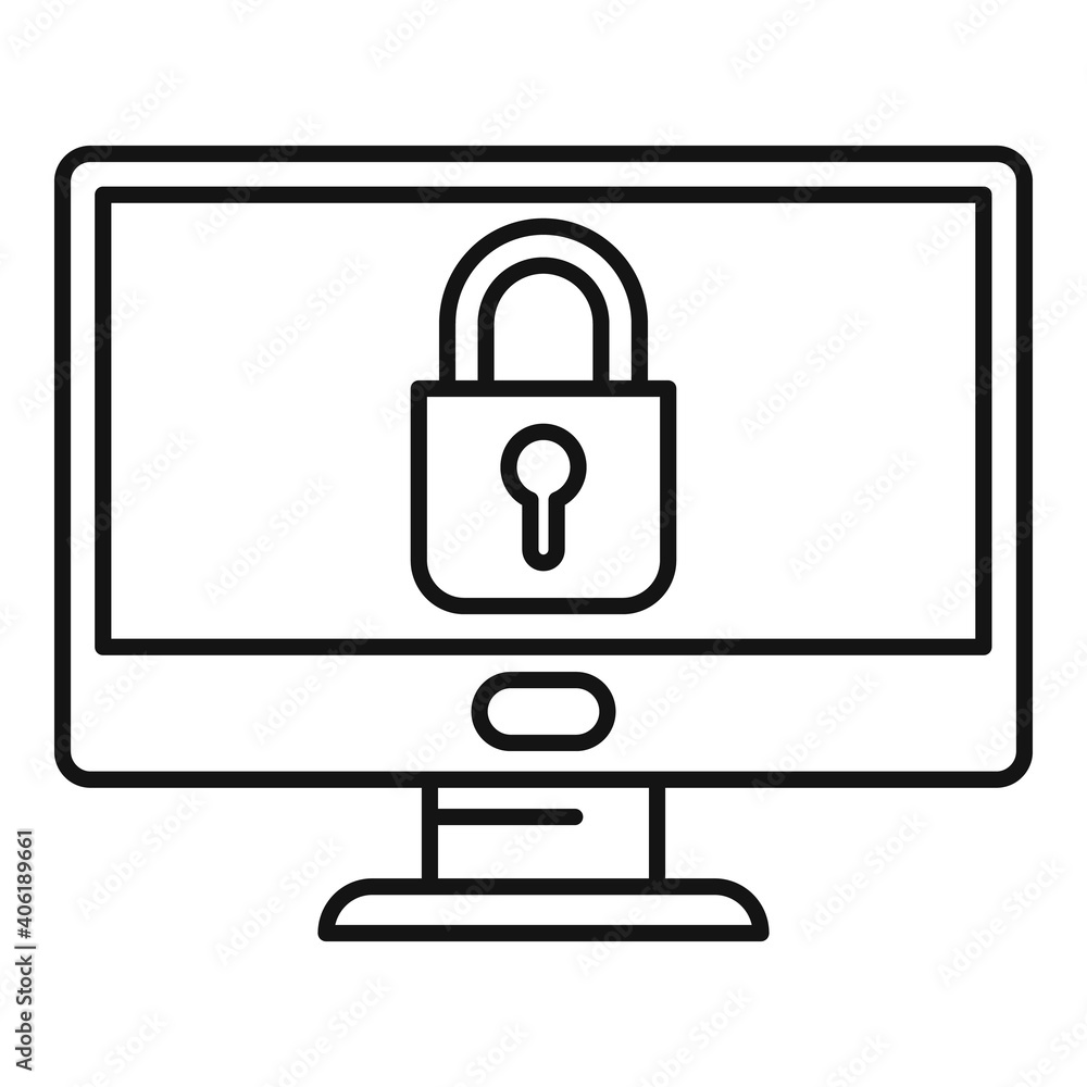 Poster secured monitor icon. outline secured monitor vector icon for web design isolated on white backgroun