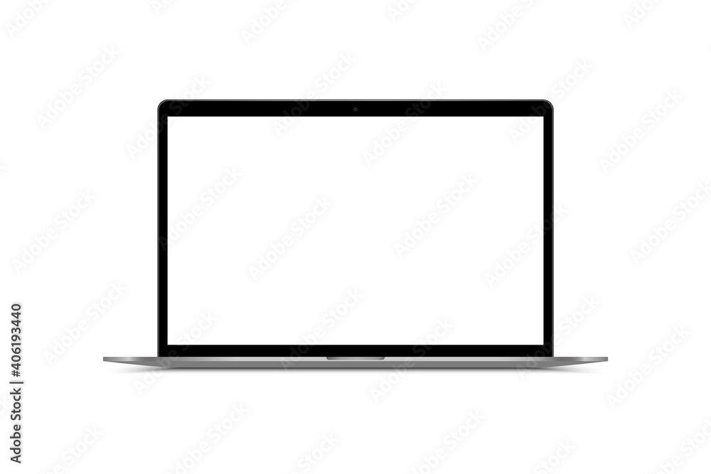 Poster realistic laptop front view. laptop modern mockup. blank screen display notebook. opened computer sc