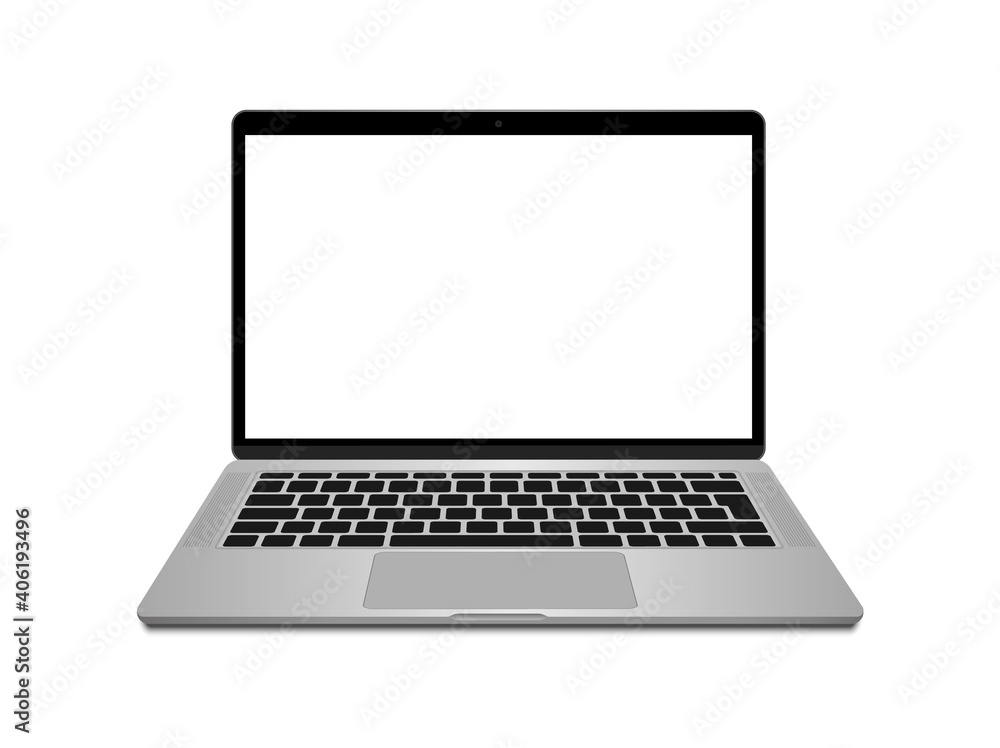 Poster realistic laptop front view. laptop modern mockup. blank screen display notebook. opened computer sc