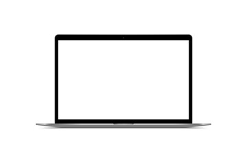 Realistic laptop front view. Laptop modern mockup. Blank screen display notebook. Opened computer screen. Smart device.