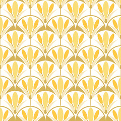 Art deco floral pattern of geometric shapes in vector, yellow color ornament, fabric, wallpaper