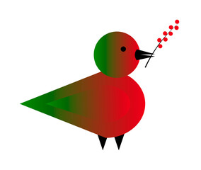 Vector illustration with the bird holding a twig with berries in its beak