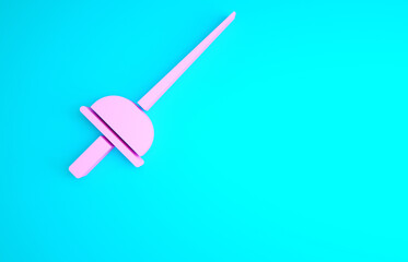Pink Fencing icon isolated on blue background. Sport equipment. Minimalism concept. 3d illustration 3D render.